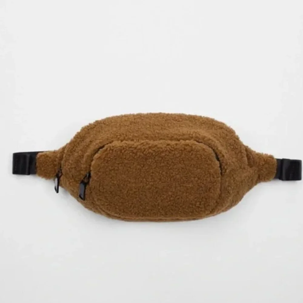 Zara Man Camel Brown Faux Shearling Belt Bag SIZE M 3507/921/117